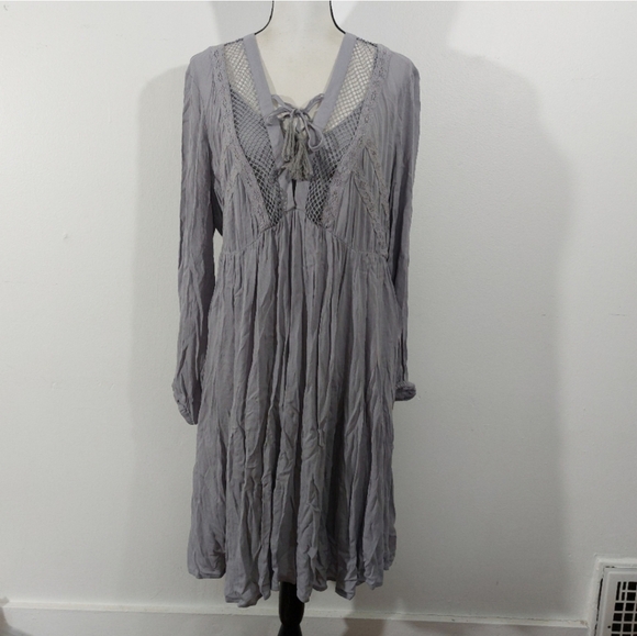 Torrid Light Gray Boho Prairie Crinkle Mini Dress 2 Piece Plus Size 0 - Picture 1 of 15